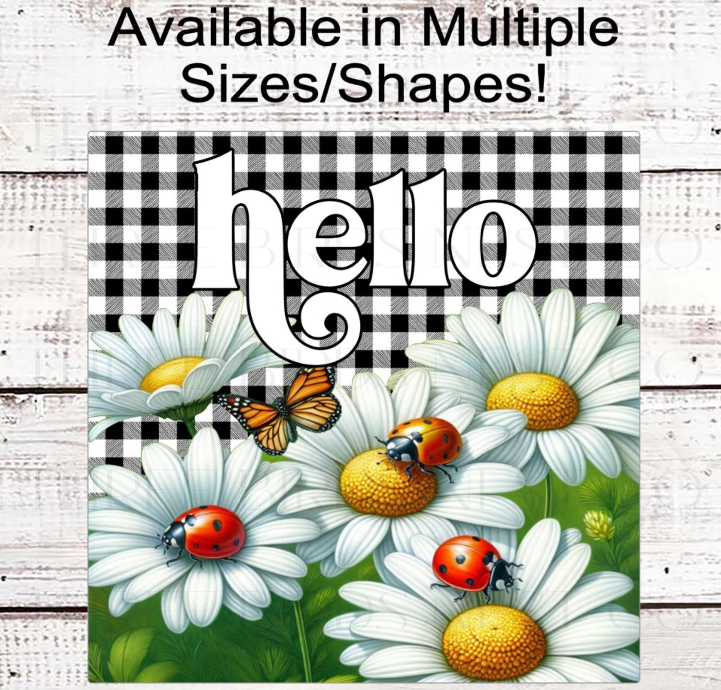 Daisy Welcome Wreath Sign, Ladybug Decor, Hello Spring Florals