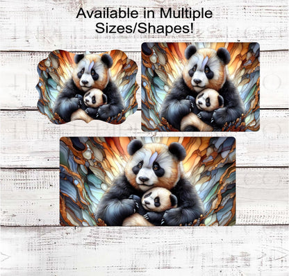Panda Lover, Panda Cub, Mother and Baby, Safari Wreath Sign, Stained Glass