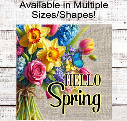 Spring Flower Bouquet, Welcome Wreath Sign, Everyday Sign