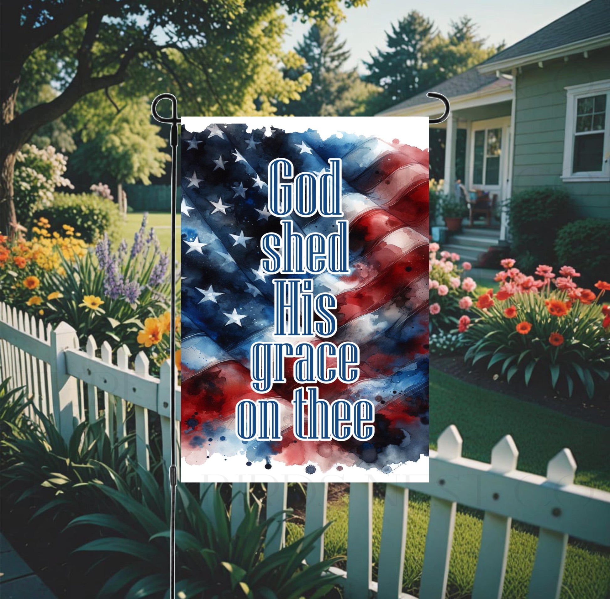 God Shed His Grace on Thee, American Flag, Bless America, Double-Sided Garden Flag, Fourth of July Decor