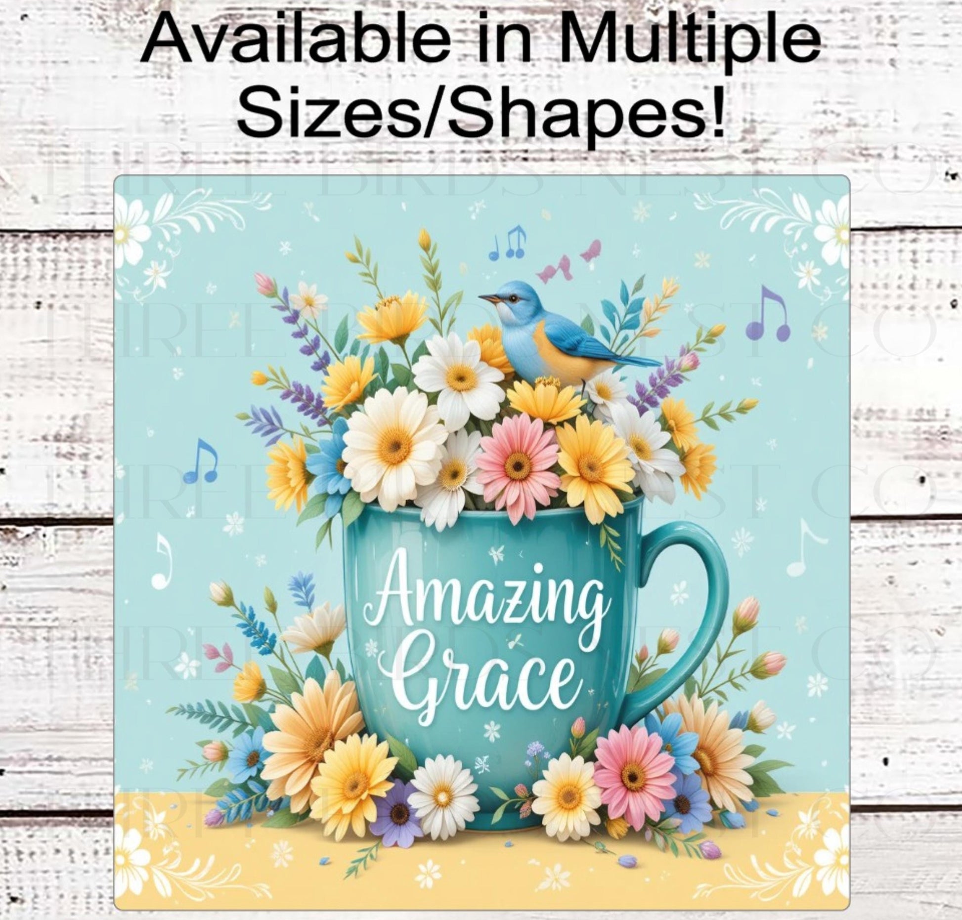 Amazing Grace Wreath Sign, Floral Decor, Singing Bird, Coffee Mug