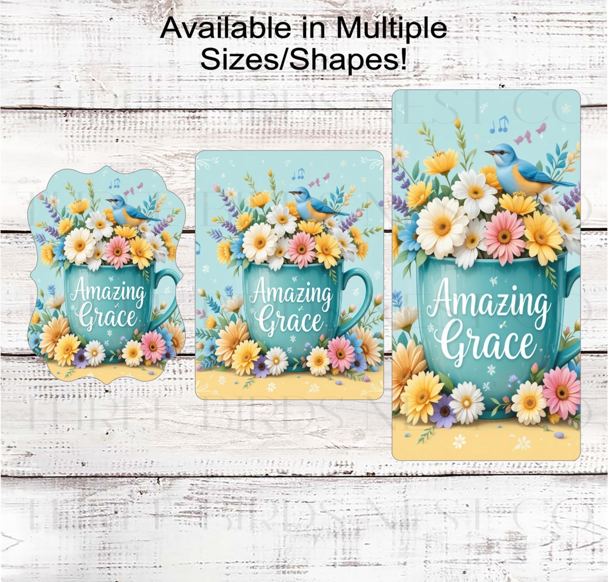 Amazing Grace Wreath Sign, Floral Decor, Singing Bird, Coffee Mug
