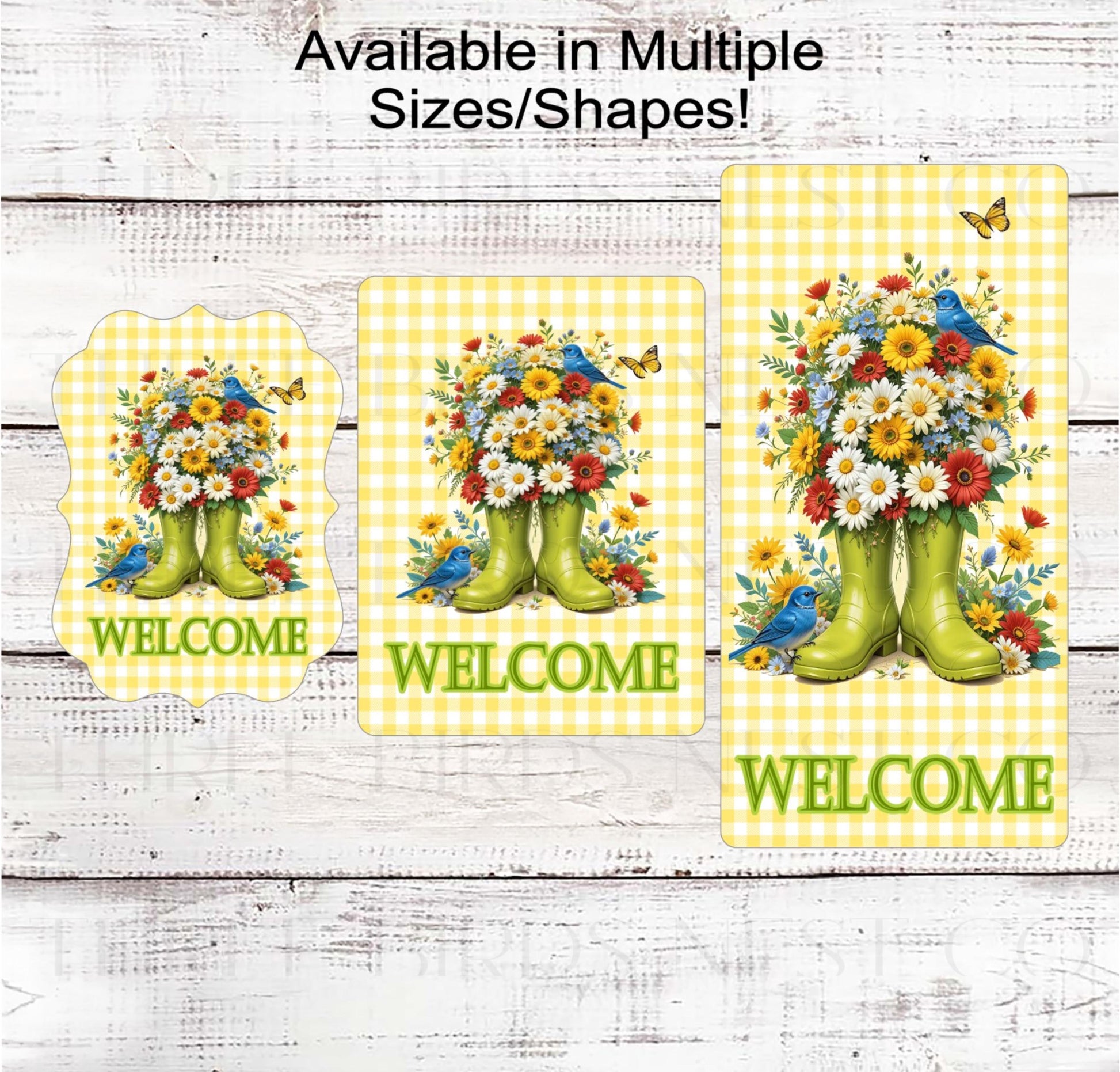Welcome Wreath Sign, Rain Boots Decor, Blue Birds, Butterfly Lover