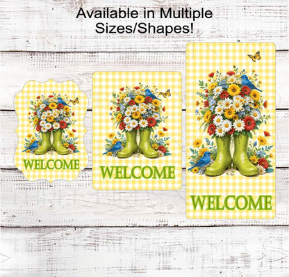 Welcome Wreath Sign, Rain Boots Decor, Blue Birds, Butterfly Lover