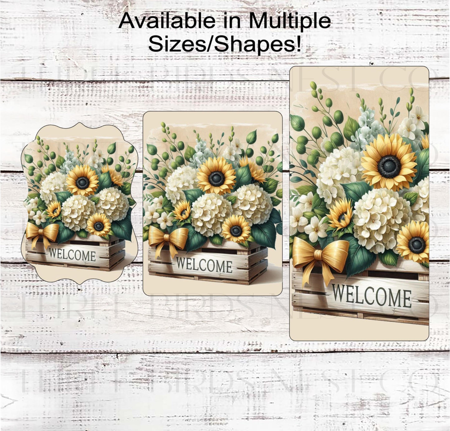 Welcome Wreath Sign, Sunflowers and Hydrangeas, Floral Wreath Sign, Rustic Farmhouse Decor