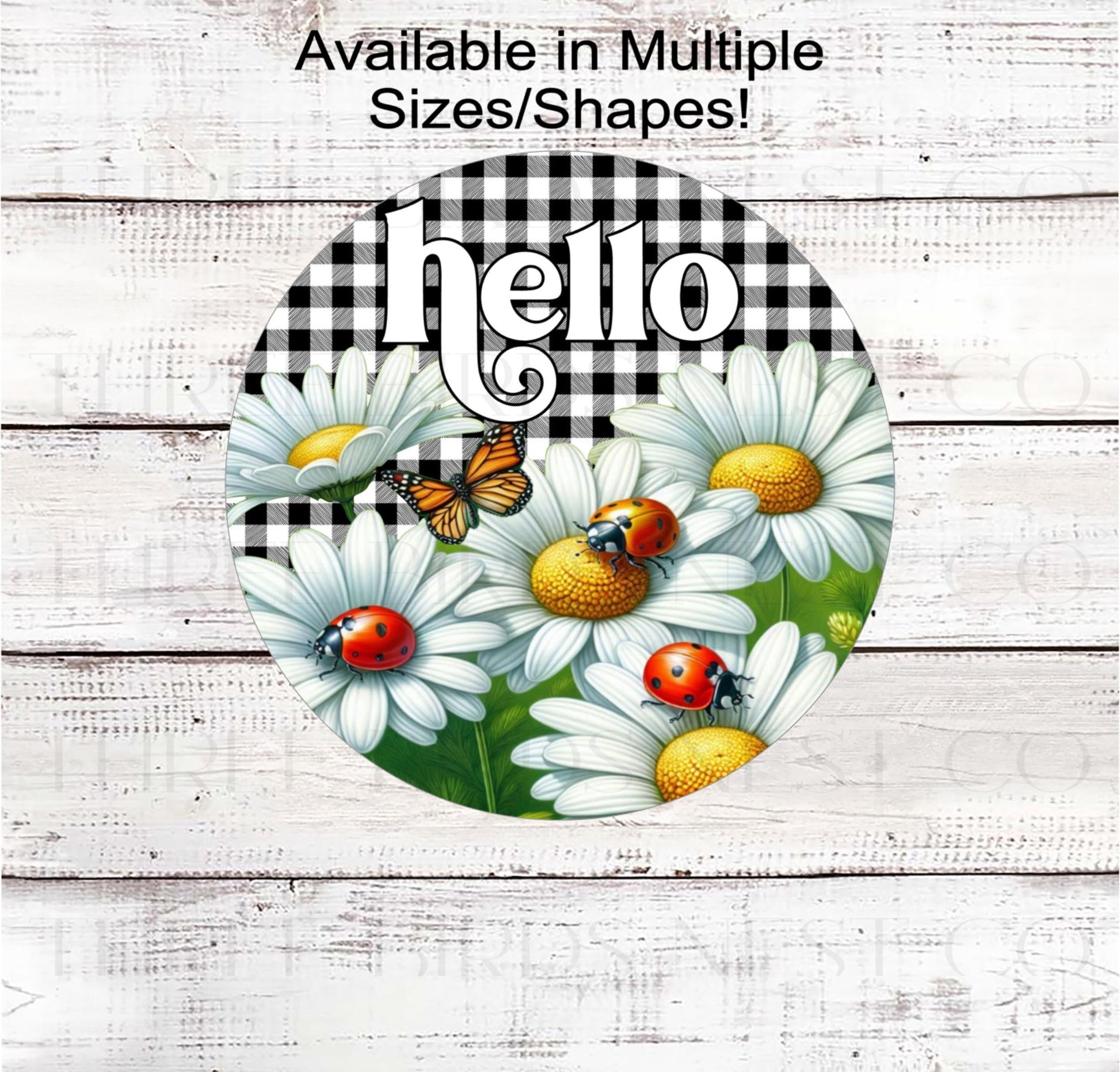 Daisy Welcome Wreath Sign, Ladybug Decor, Hello Spring Florals
