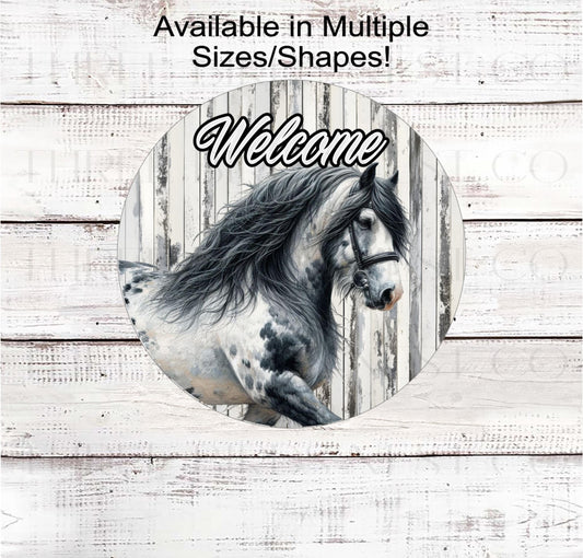 Welcome Wreath Sign, Gypsy Vanner Horse, Rustic Farmhouse, Better on the Farm