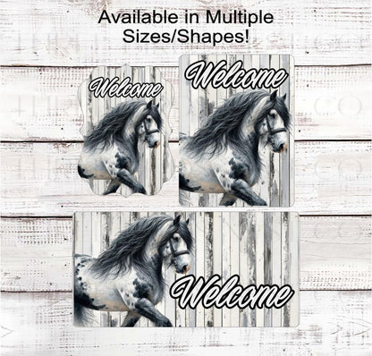 Welcome Wreath Sign, Gypsy Vanner Horse, Rustic Farmhouse, Better on the Farm