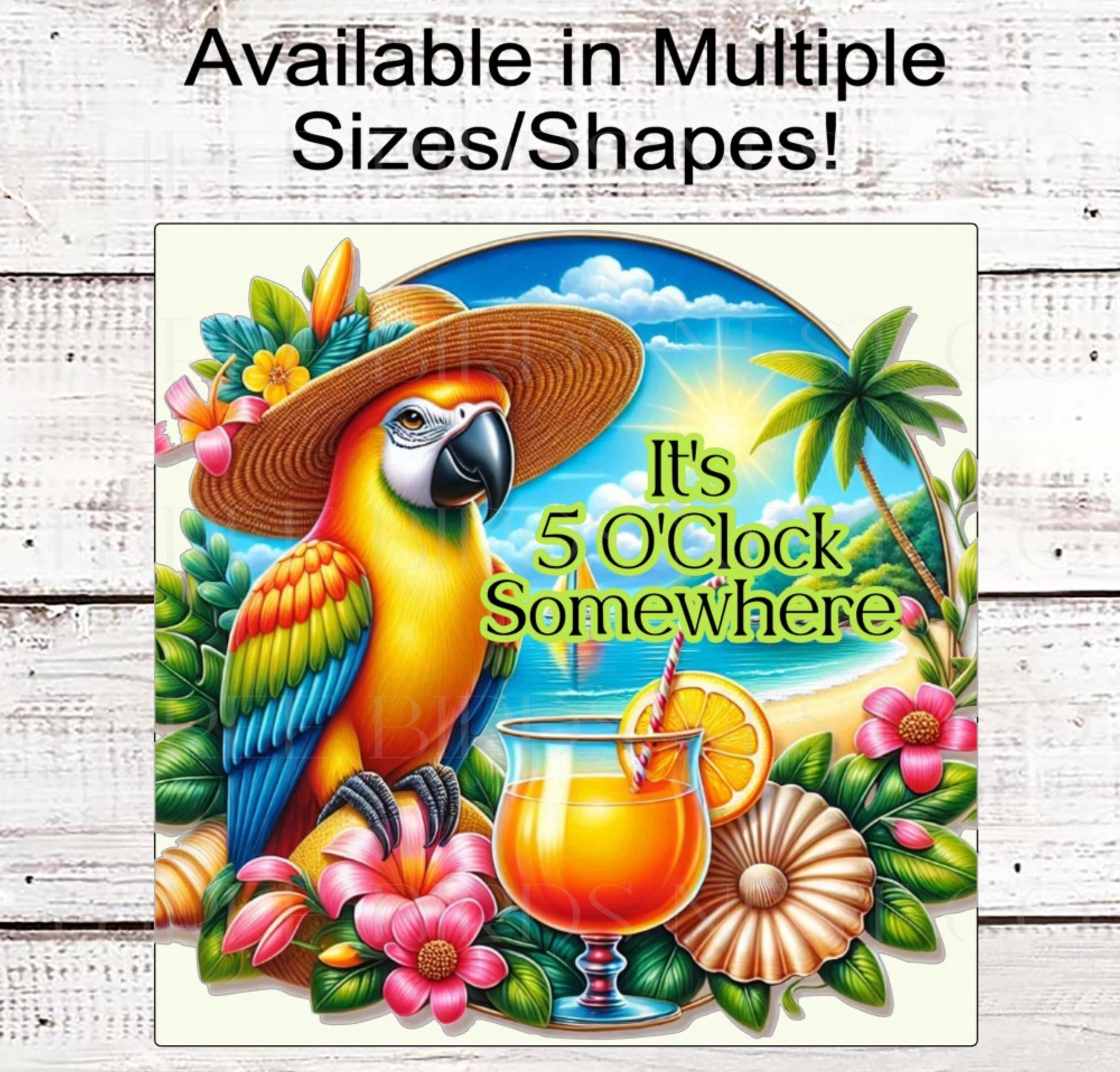 Summer Wreath Sign, Parrot Macaw Lover, Cocktail, Five OClock Somewhere Vacation, Pirate Ship