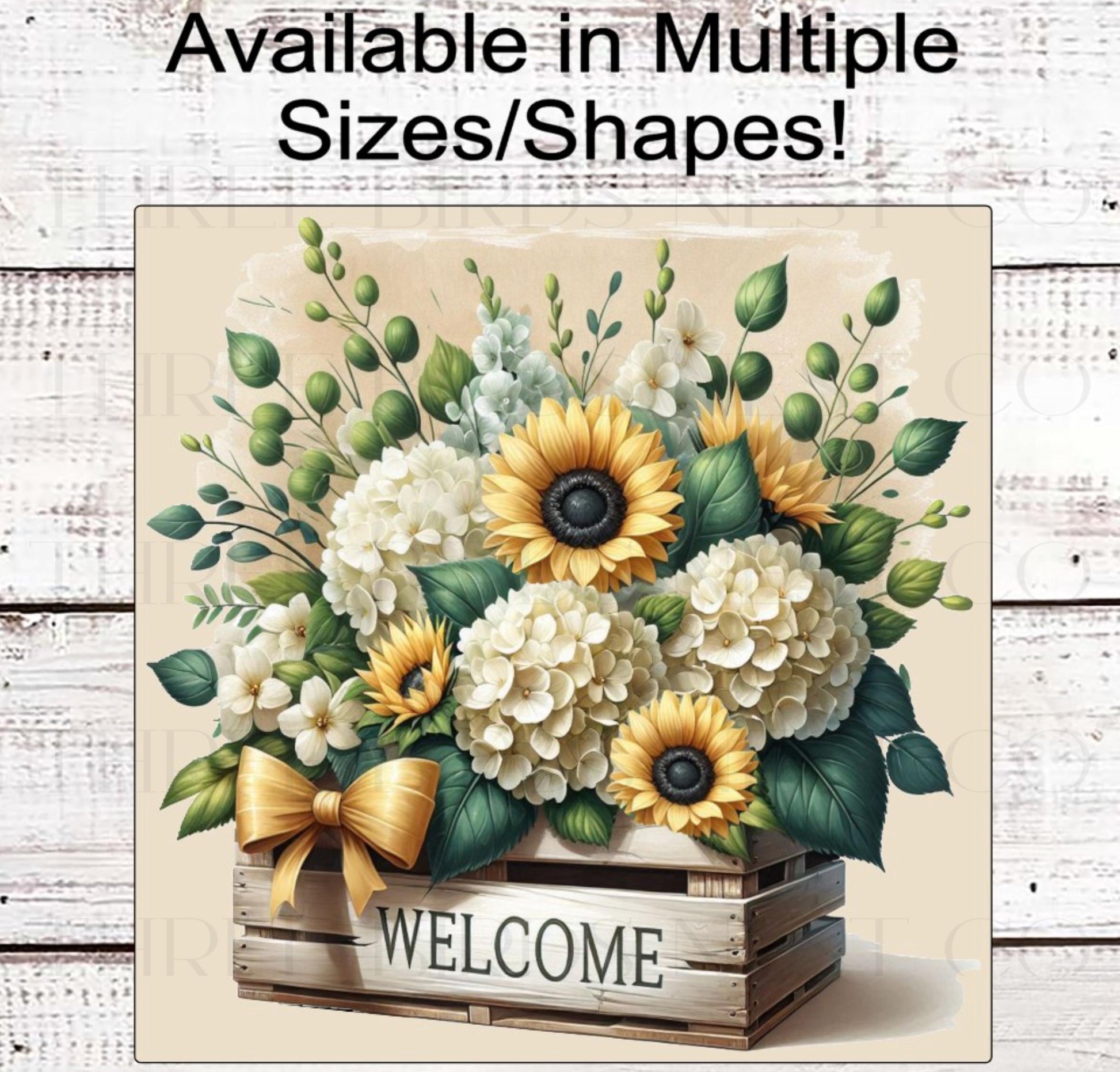 Welcome Wreath Sign, Sunflowers and Hydrangeas, Floral Wreath Sign, Rustic Farmhouse Decor