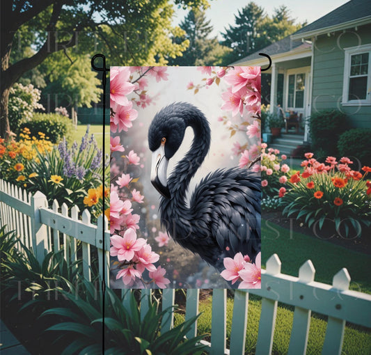 Black Flamingo Garden Flag, Gothic Beach Decor, Cherry Blossoms Lover