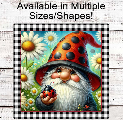 Ladybug Gnome Wreath Sign, Daisy Lover
