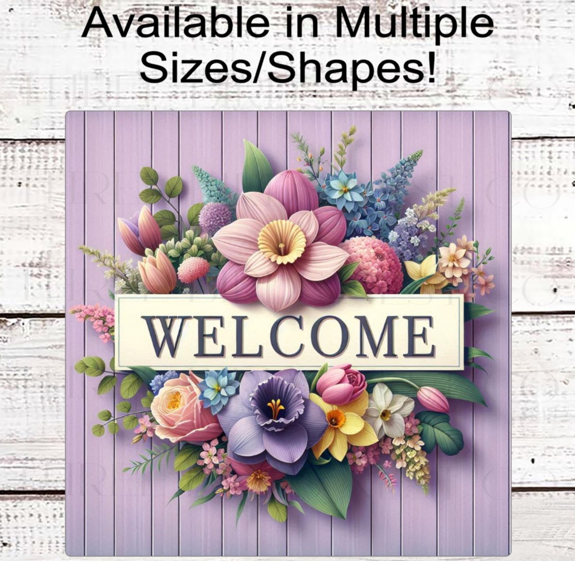 Welcome Wreath Sign, Spring Flowers, Purple Floral Decor