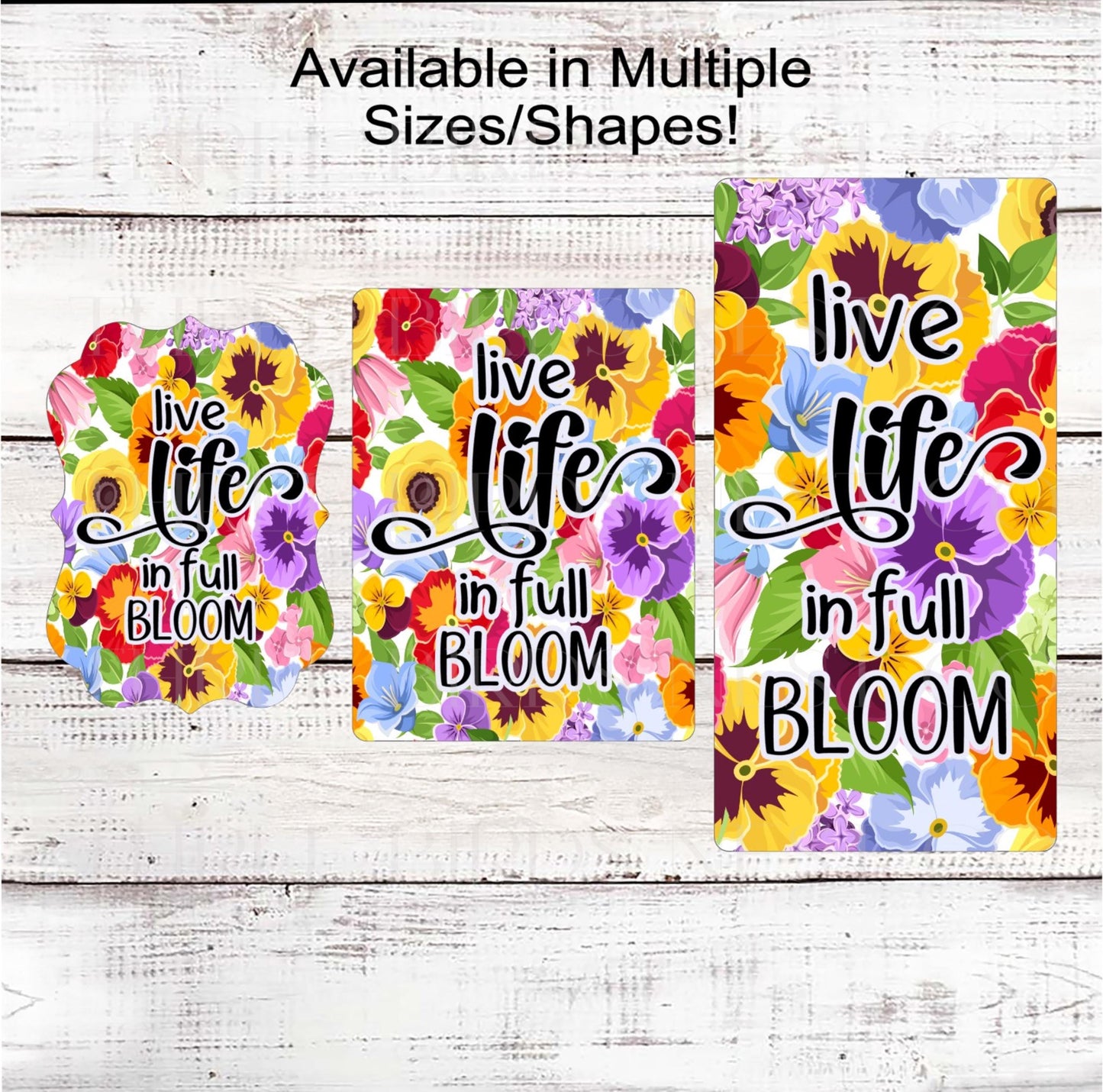 Live Life in Full Bloom Wreath Sign, Pansy Floral Decor, Inspirational Sign, Bloom Where You Are Planted