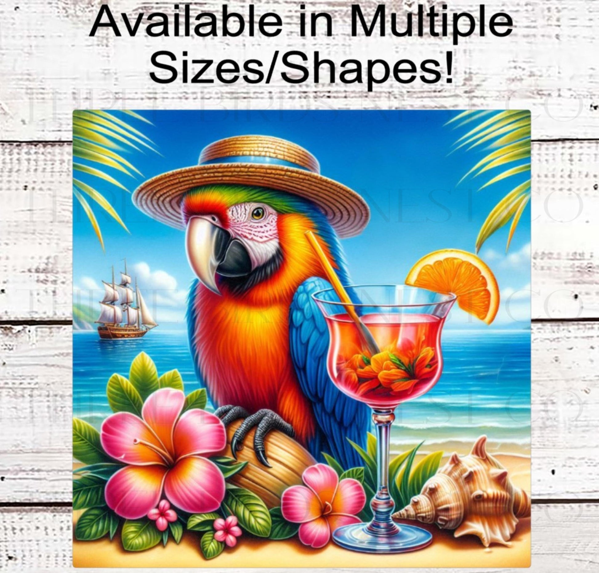 Summer Wreath Sign, Parrot Macaw Lover, Cocktail, Five OClock Somewhere Vacation, Pirate Ship