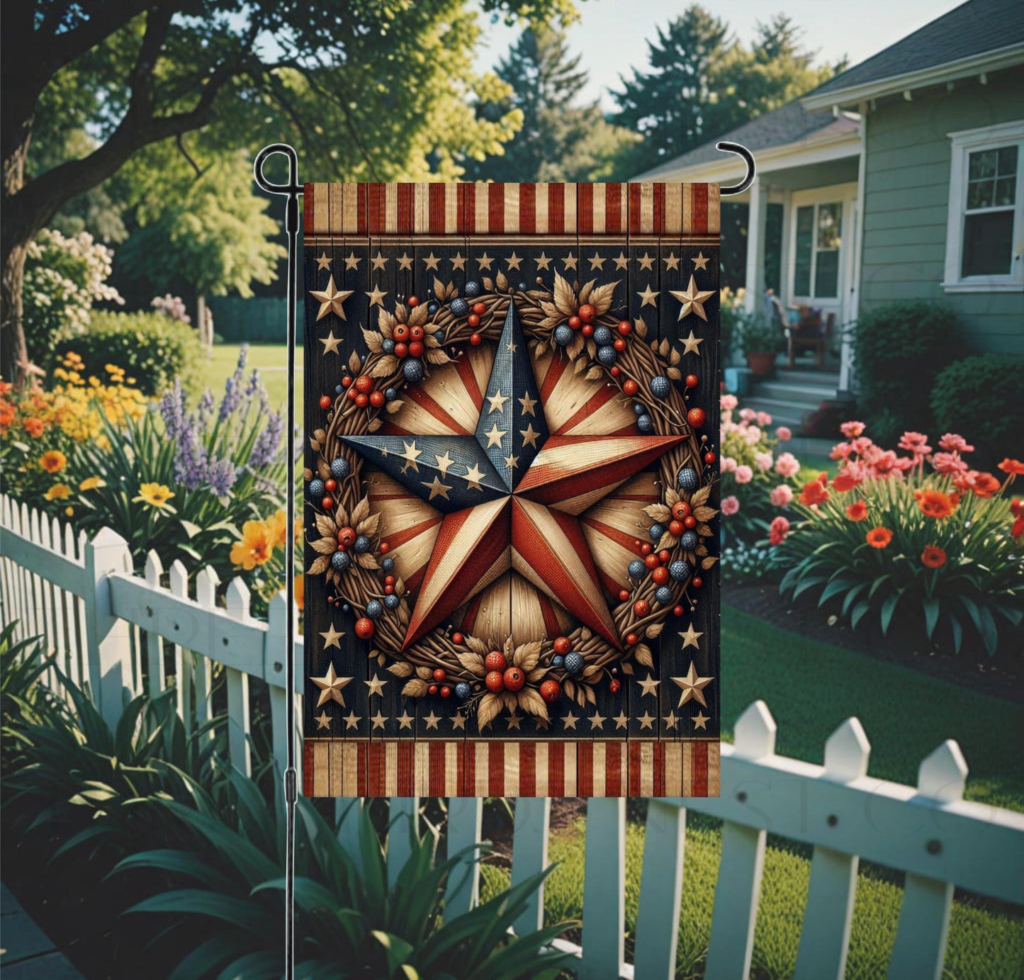 Barn Star Patriotic Garden Flag: Primitive Americana Decor