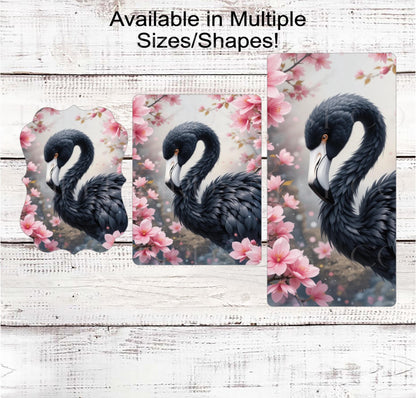 Black Flamingo Wreath Sign, Gothic Lover, Cherry Blossoms Floral Decor