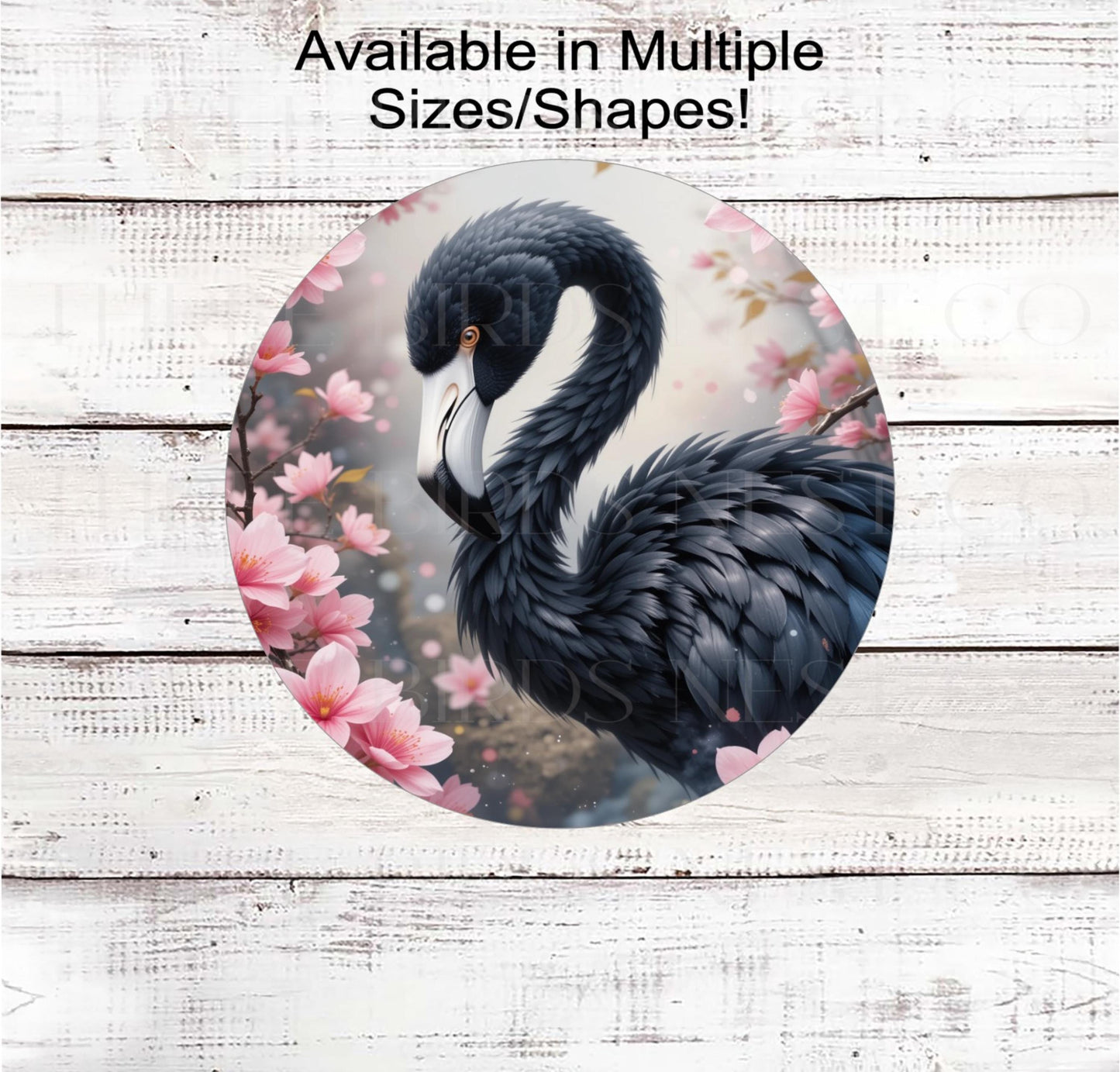 Black Flamingo Wreath Sign, Gothic Lover, Cherry Blossoms Floral Decor