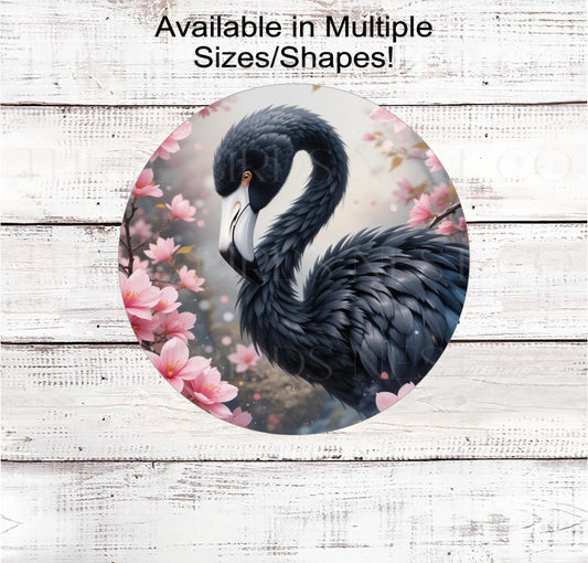 Black Flamingo Wreath Sign, Gothic Lover, Cherry Blossoms Floral Decor