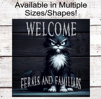 Halloween Wreath Signs, Ferals and Familiars, Black Cat Sanctuary, Spooky Sign