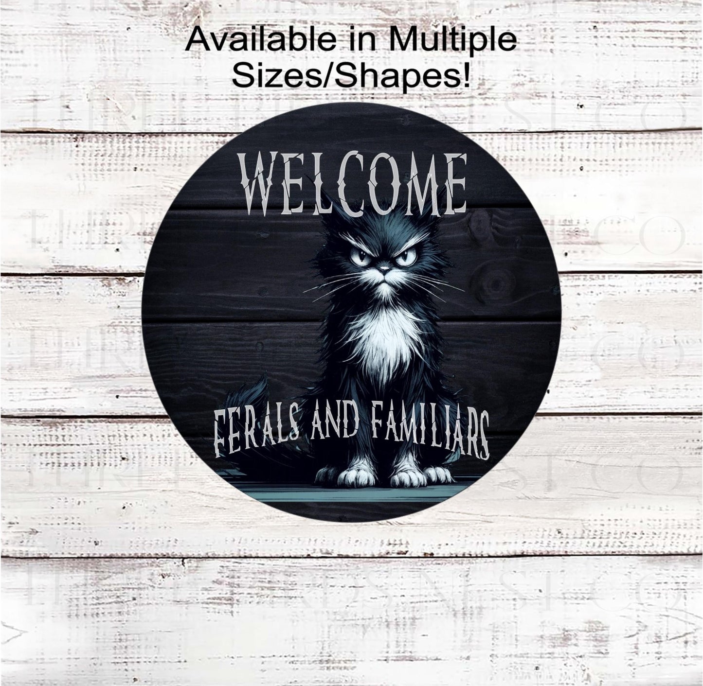 Halloween Wreath Signs, Ferals and Familiars, Black Cat Sanctuary, Spooky Sign