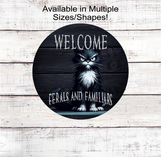 Halloween Wreath Signs, Ferals and Familiars, Black Cat Sanctuary, Spooky Sign