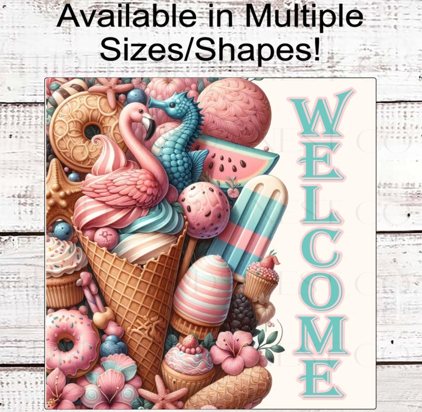 Beach Flamingo Wreath Sign, Sweet Summertime, Cookies and Ice Cream, Hibiscus Flowers, Seahorse