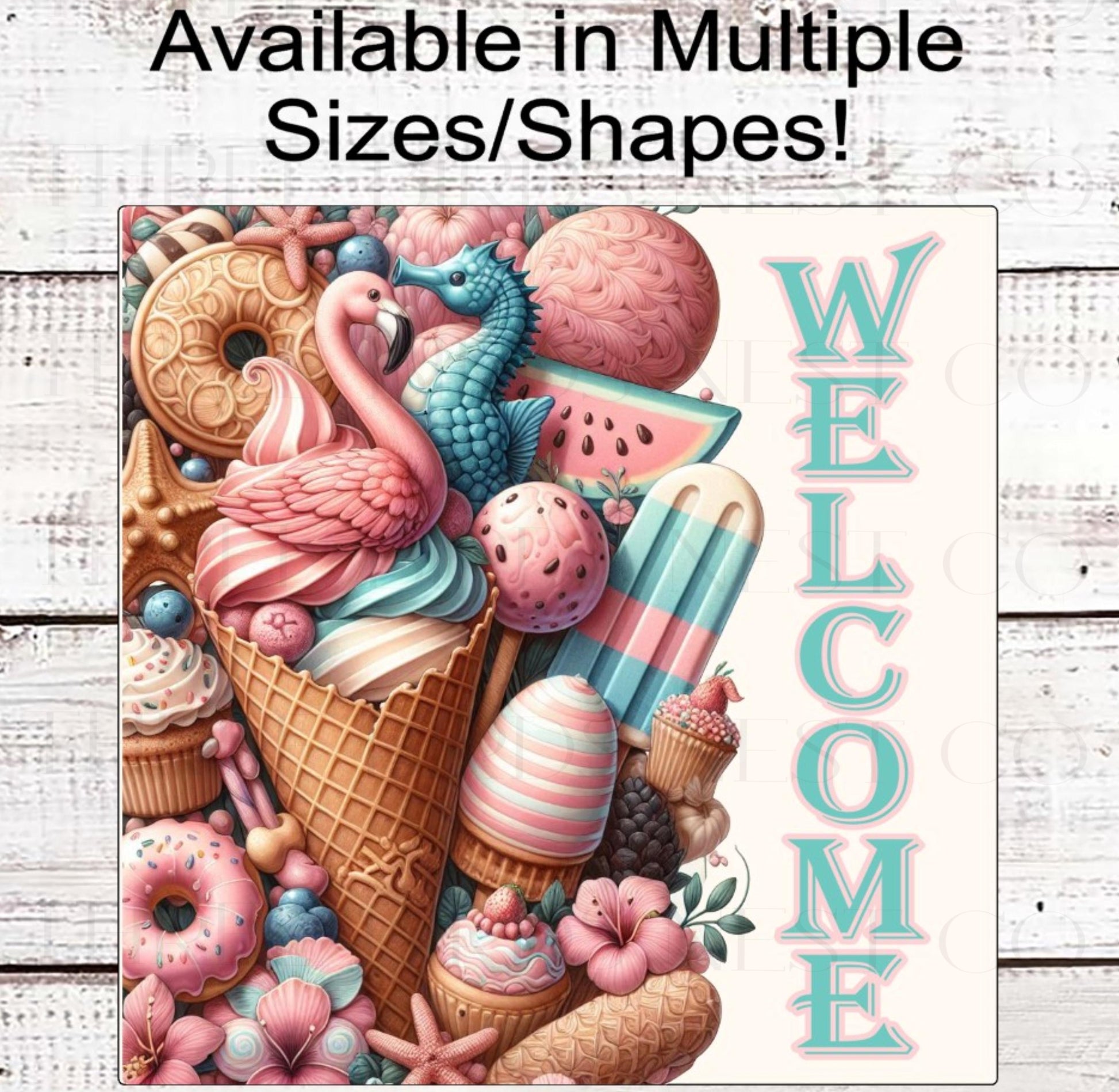 Beach Flamingo Wreath Sign, Sweet Summertime, Cookies and Ice Cream, Hibiscus Flowers, Seahorse