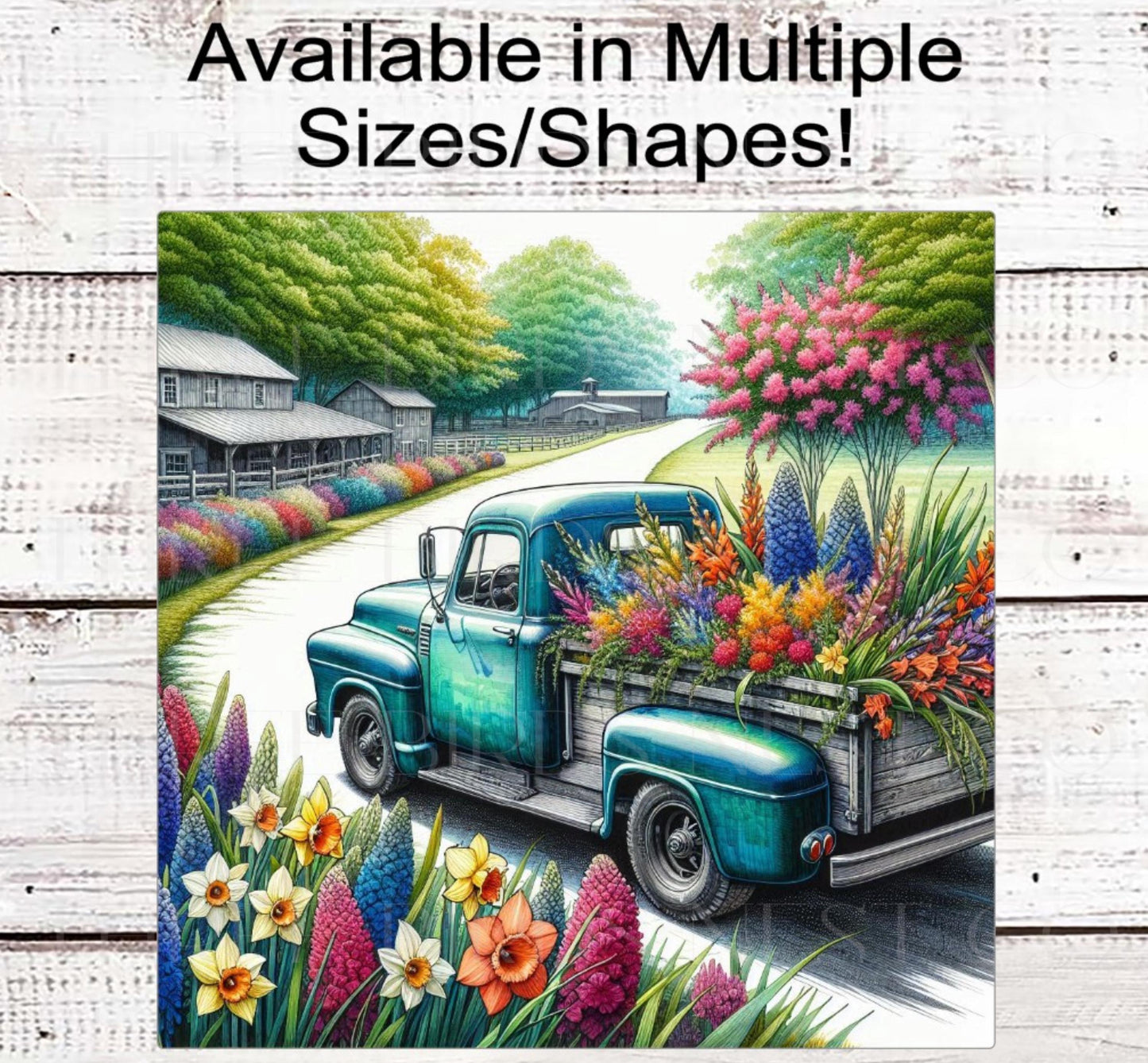 Floral Truck Wreath Sign, Spring Flowers, Everyday Decor