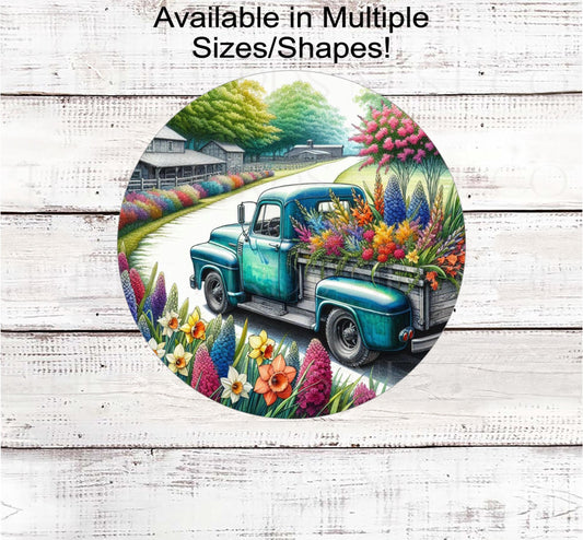 Floral Truck Wreath Sign, Spring Flowers, Everyday Decor
