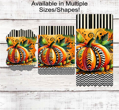 Fall Pumpkin Wreath Sign, Funky Autumn Decor, Painted Pumpkins