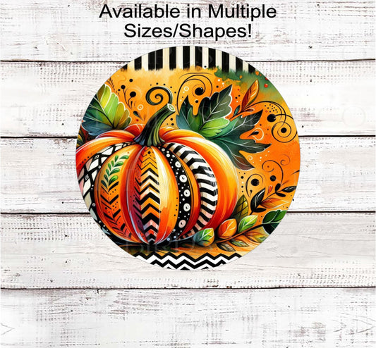 Fall Pumpkin Wreath Sign, Funky Autumn Decor, Painted Pumpkins