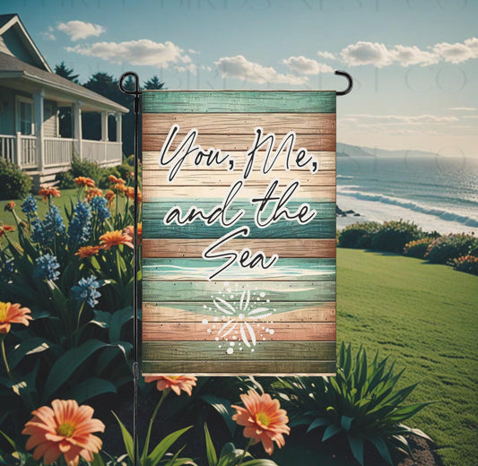 Beach Welcome Double-Sided Garden Flag, You Me and the Sea, Tropical Decor, Driftwood Lover