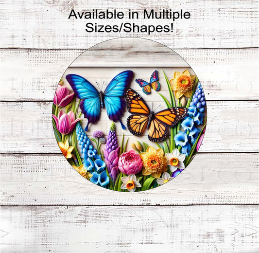Monarch Butterfly Wreath Sign, Spring Flowers, Everyday Sign