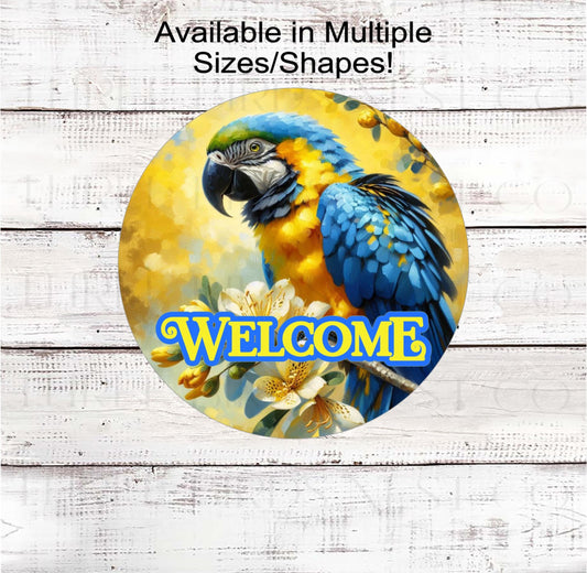 Summer Wreath Sign, Parrot Macaw Lover, Cocktail, Everyday Signs