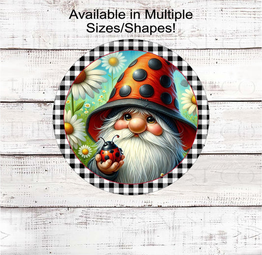 Ladybug Gnome Wreath Sign, Daisy Lover