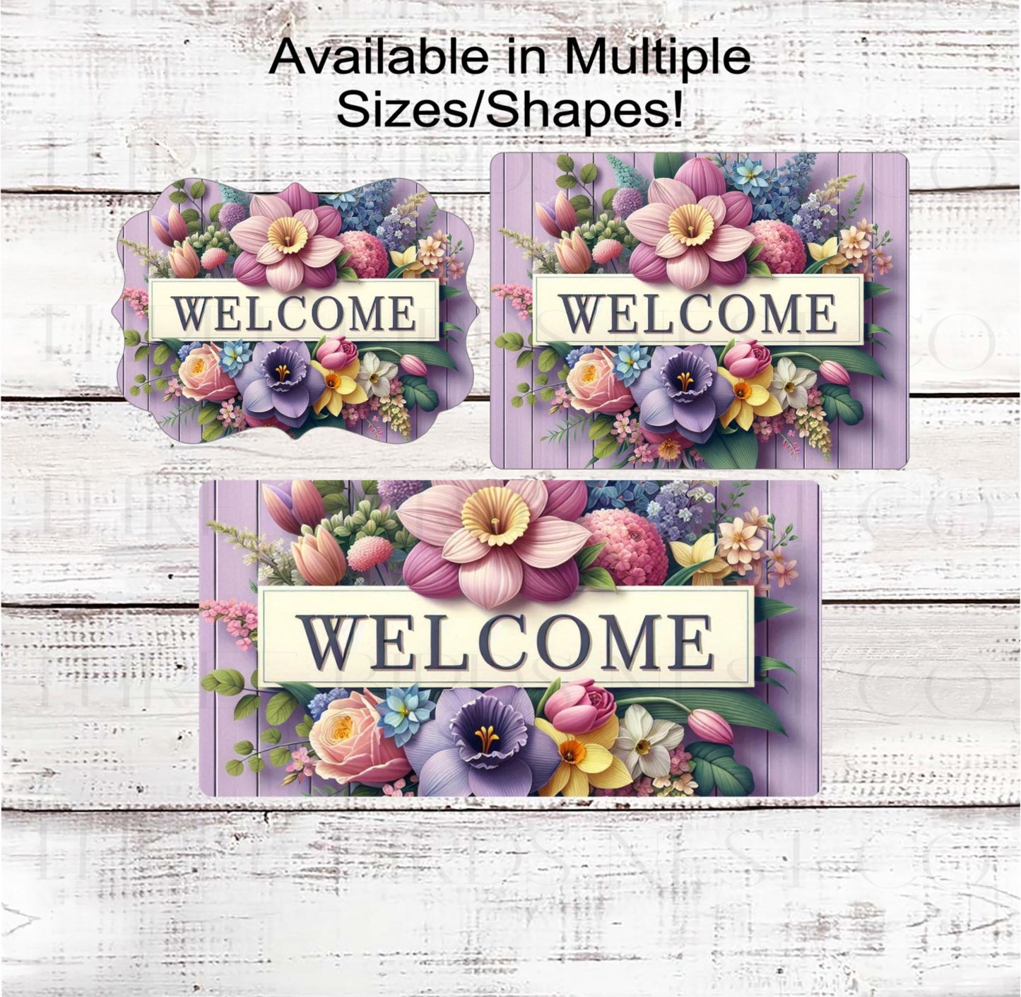Welcome Wreath Sign, Spring Flowers, Purple Floral Decor