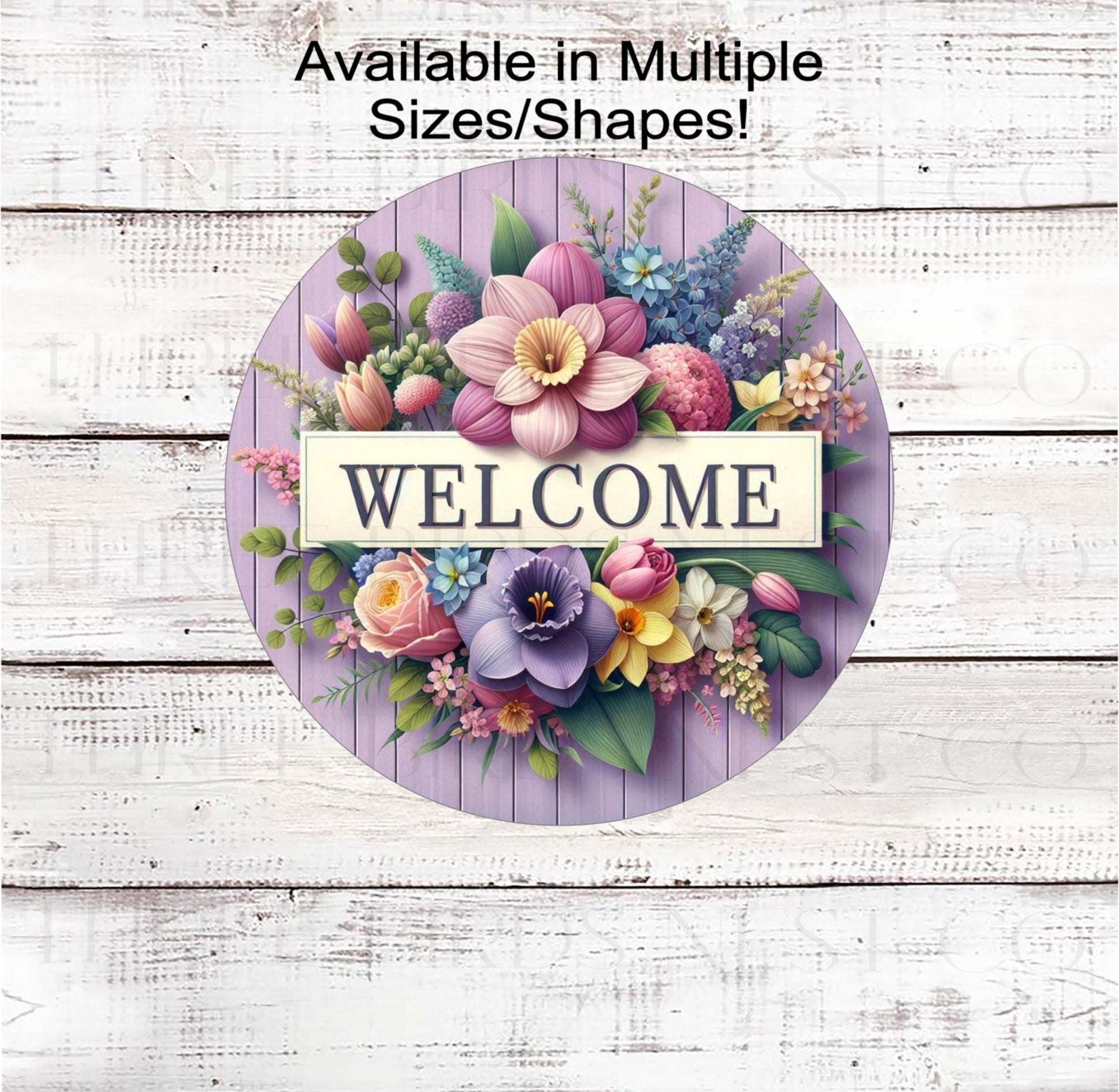 Welcome Wreath Sign, Spring Flowers, Purple Floral Decor