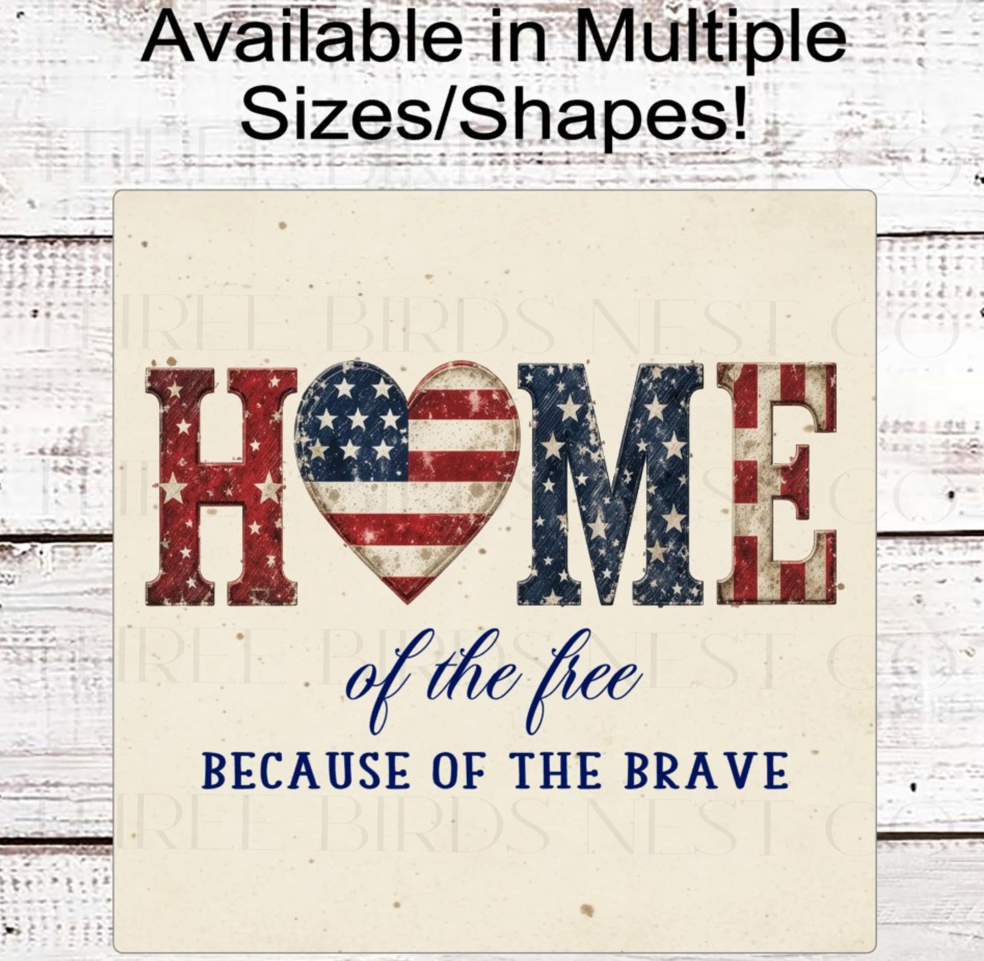 Home Patriotic Wreath Sign, Vintage Flag Decor, Home of the Free Because of the Brave