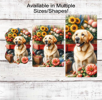 Everyday Wreath Sign, Yellow Labrador Retriever, Sunflowers Floral Decor, Dog Lover