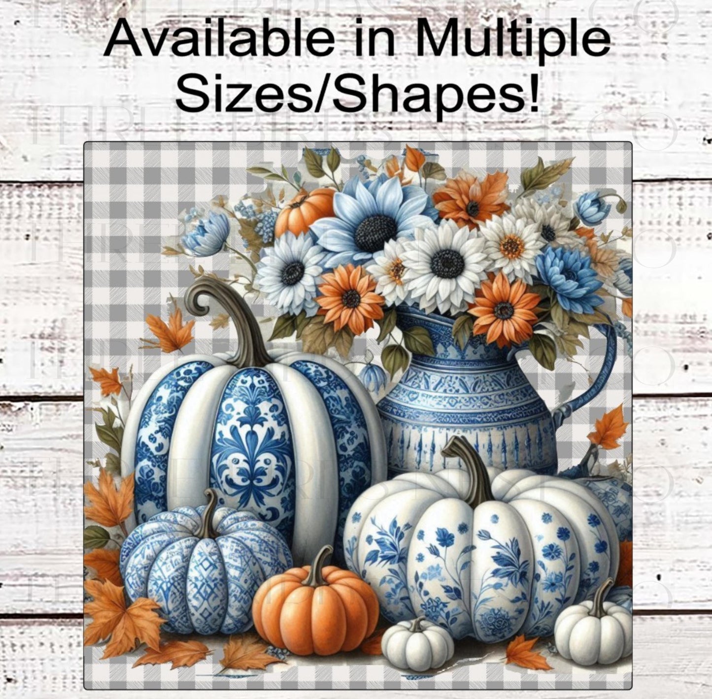Painted Fall Pumpkins Wreath Sign, Chinoiserie Pattern, Fall Floral