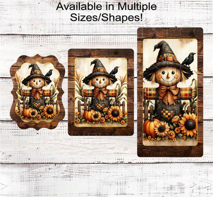 Scarecrow Fall Wreath Sign, Sunflowers Decor, Corn Stalks