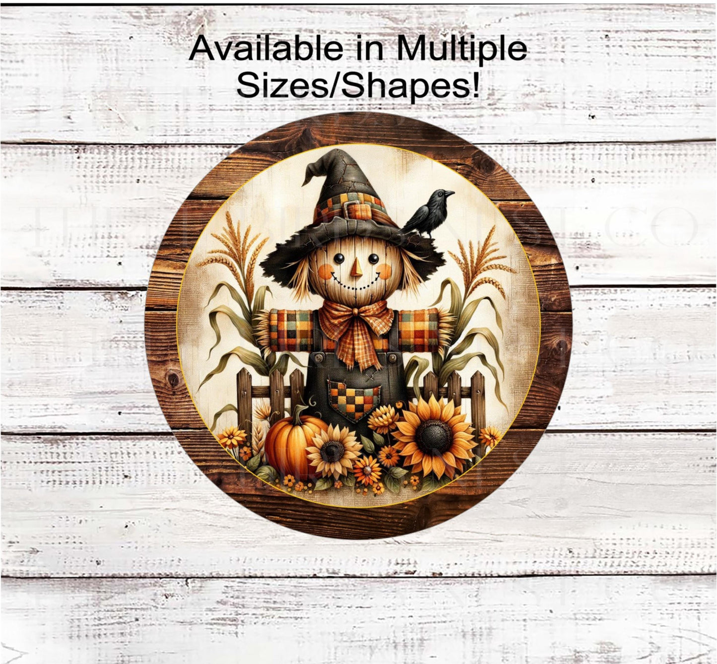 Scarecrow Fall Wreath Sign, Sunflowers Decor, Corn Stalks