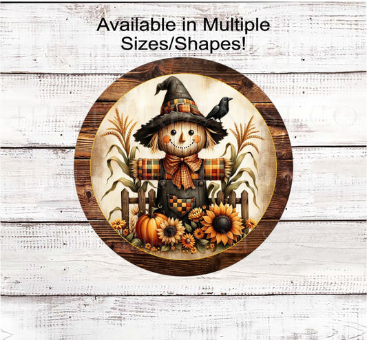 Scarecrow Fall Wreath Sign, Sunflowers Decor, Corn Stalks