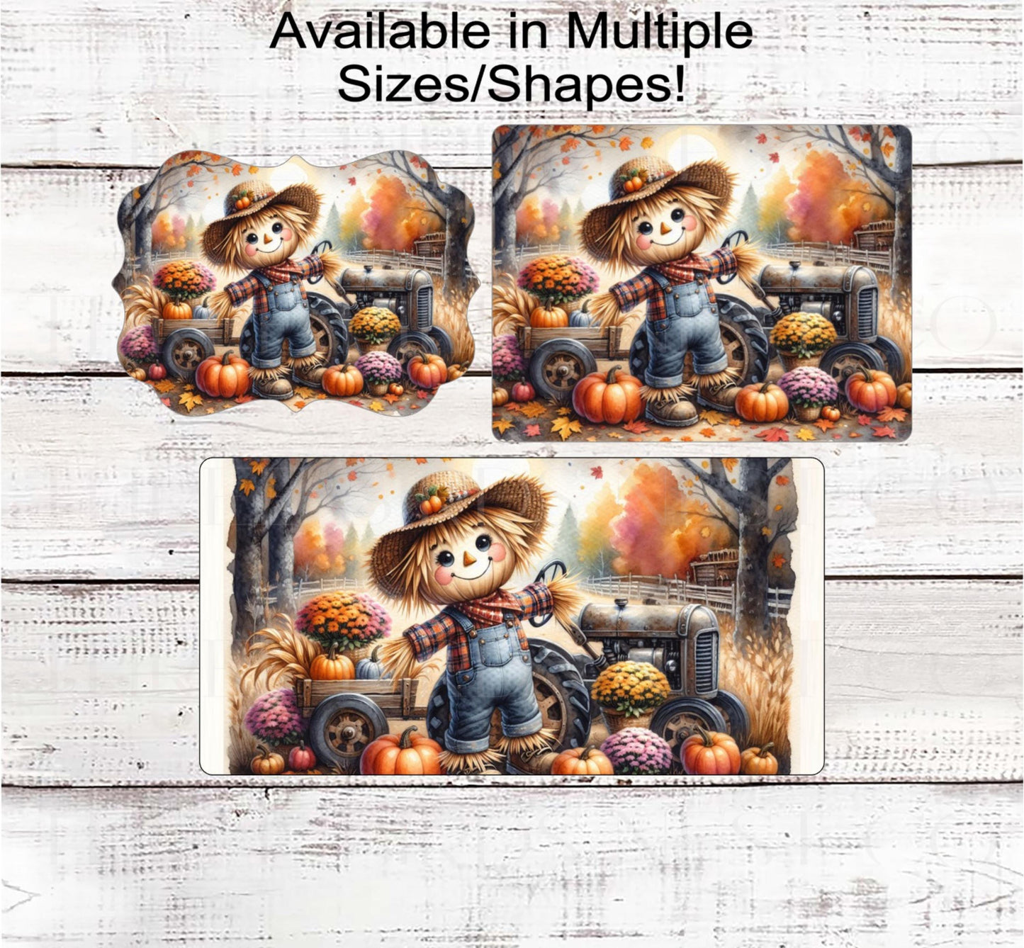 Scarecrow Fall Wreath Sign, Farm Tractor, Sunflowers Decor, Corn Stalks