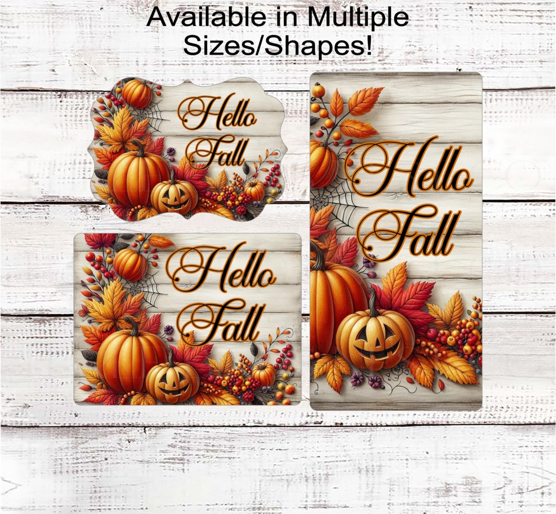 Hello Fall Wreath Sign, Pumpkins Decor, Jack O Lantern, Autumn leaves