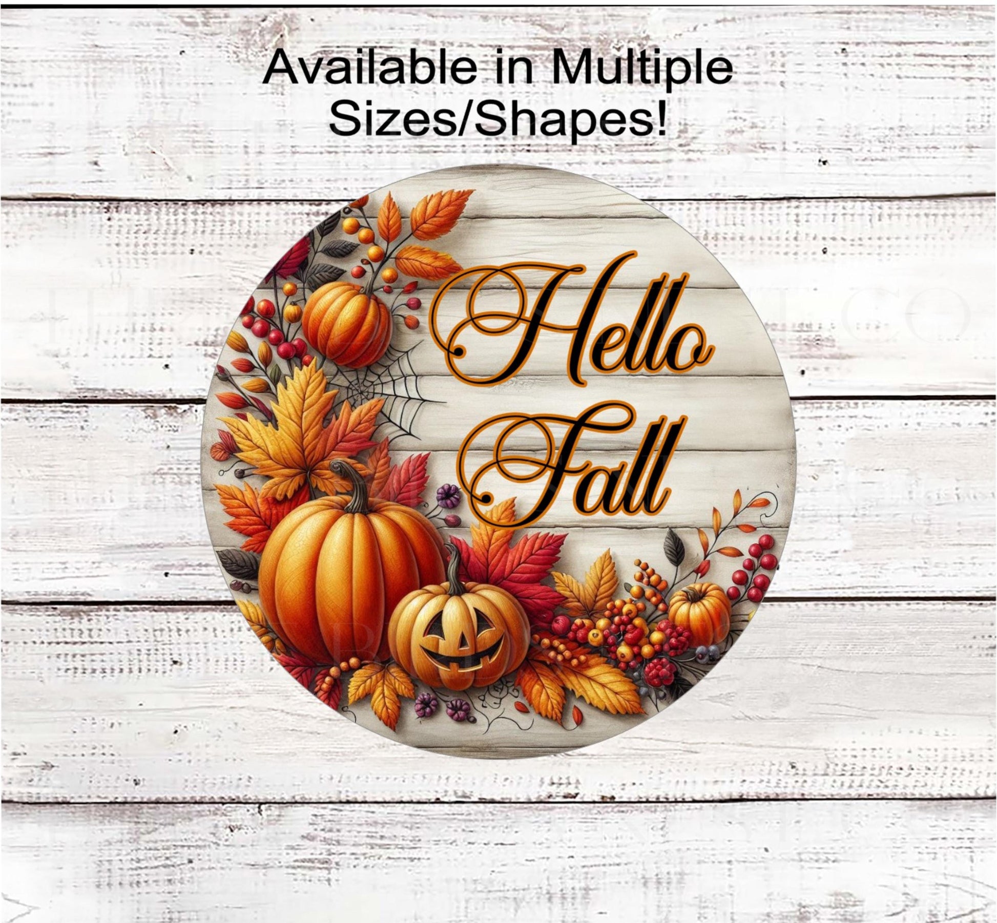 Hello Fall Wreath Sign, Pumpkins Decor, Jack O Lantern, Autumn leaves