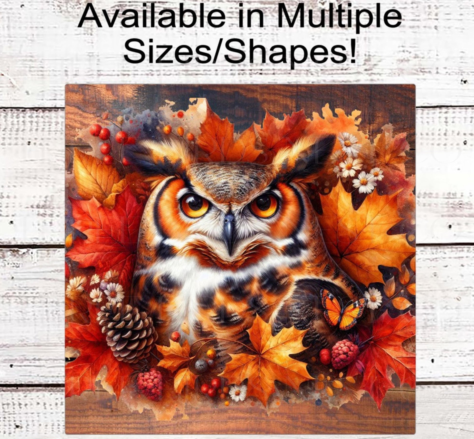 Owl Wreath Sign, Fall Welcome Sign, Autumn Leaves, Monarch Butterfly