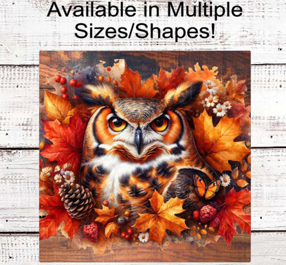 Owl Wreath Sign, Fall Welcome Sign, Autumn Leaves, Monarch Butterfly