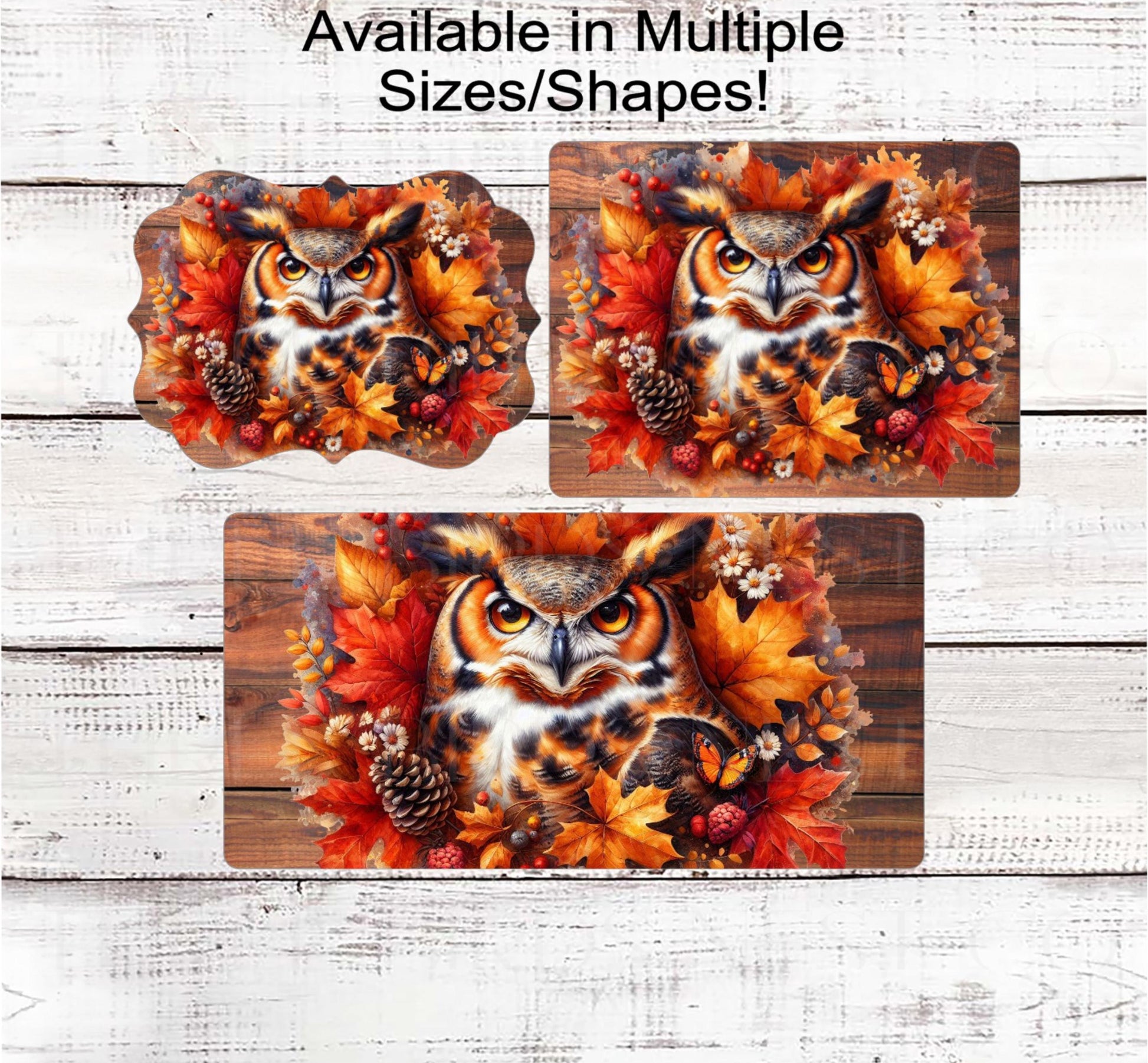 Owl Wreath Sign, Fall Welcome Sign, Autumn Leaves, Monarch Butterfly